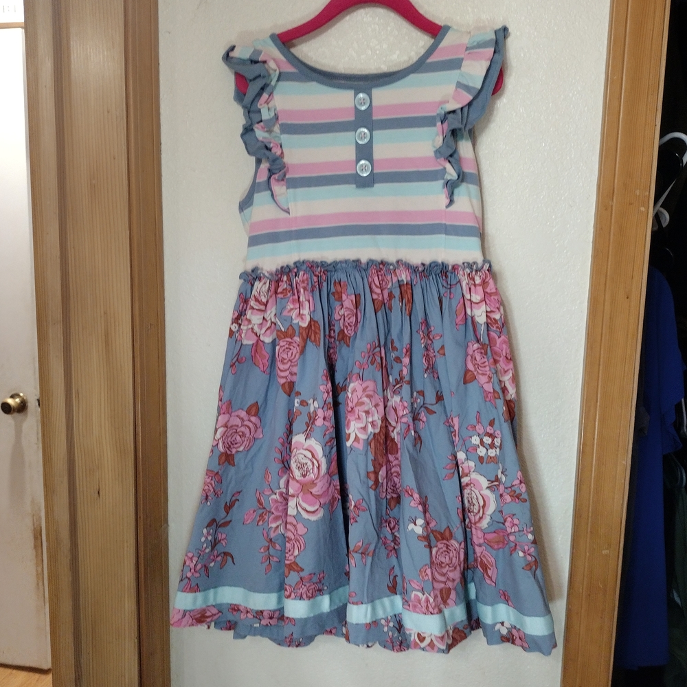 Matilda Jane Blue and Pink Floral Striped Dress